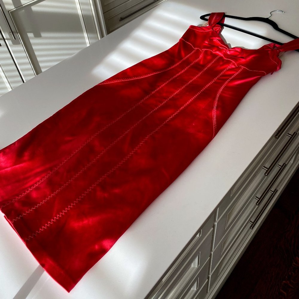 Karen Millen Red Corset Midi Dress (With Bow at Back!)